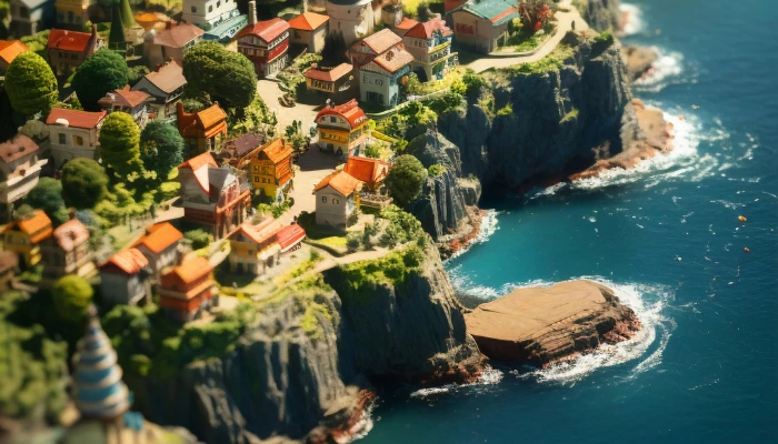 Miniature town on a cliff by the sea
